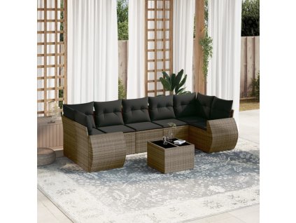 8dílná zahradní sedací souprava s poduškami šedá polyratan 3221139