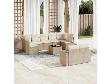 10dílná zahradní sedací souprava s poduškami béžová polyratan 3219418