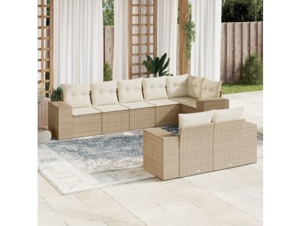 8dílná zahradní sedací souprava s poduškami béžová polyratan 3222817