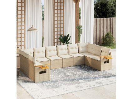 10dílná zahradní sedací souprava s poduškami béžová polyratan 3227164