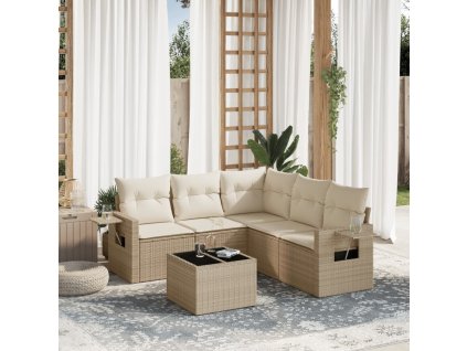 6dílná zahradní sedací souprava s poduškami béžová polyratan 3252495
