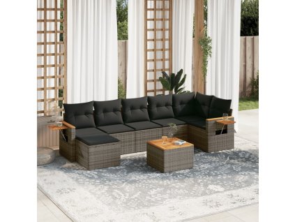 8dílná zahradní sedací souprava s poduškami šedá polyratan 3227040