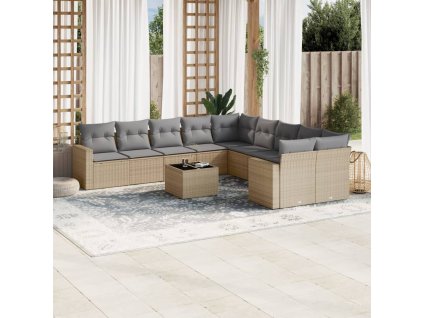 11dílný zahradní sedací souprava s poduškami béžový polyratan 3219509