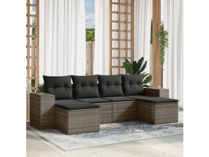 6dílná zahradní sedací souprava s poduškami šedá polyratan 3222919