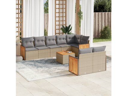 9dílná zahradní sedací souprava s poduškami béžová polyratan 3227837