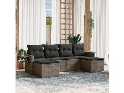 6dílná zahradní sedací souprava s poduškami šedá polyratan 3252857