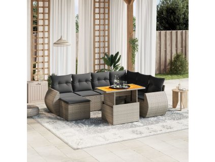 8dílná zahradní sedací souprava s poduškami šedá polyratan 3272313