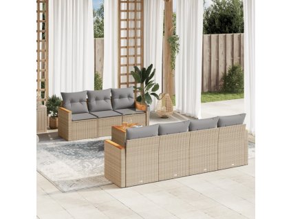 8dílná zahradní sedací souprava a podušky mix béžové polyratan 3225807