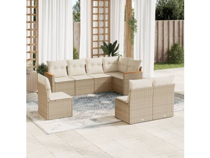 8dílná zahradní sedací souprava s poduškami béžová polyratan 3226044