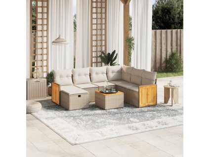 8dílná zahradní sedací souprava s poduškami béžová polyratan 3265769