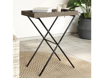 Skládací stůl s podnosem šedý 65 x 40 x 75 cm polyratan 365129