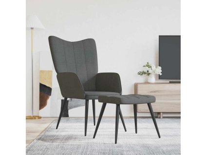 Relaxační židle se stoličkou tmavě šedá textil 327953