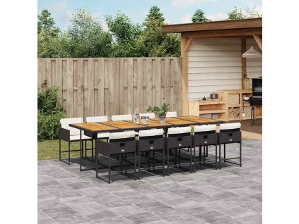 11dílný zahradní jídelní set s poduškami černý polyratan 3211299