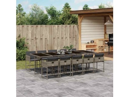 11dílný zahradní jídelní set s poduškami šedý polyratan 3211292