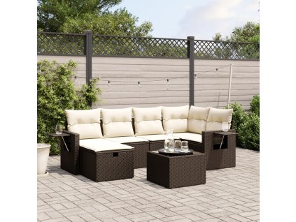 6dílná zahradní sedací souprava s poduškami hnědá polyratan 3263799
