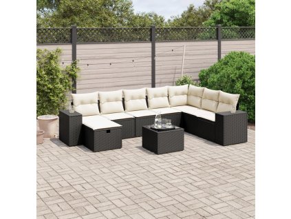 9dílná zahradní sedací souprava s poduškami černá polyratan 3264522