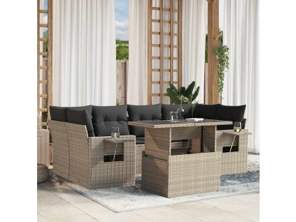 7dílná zahradní sedací souprava a podušky světle šedá polyratan 3267762