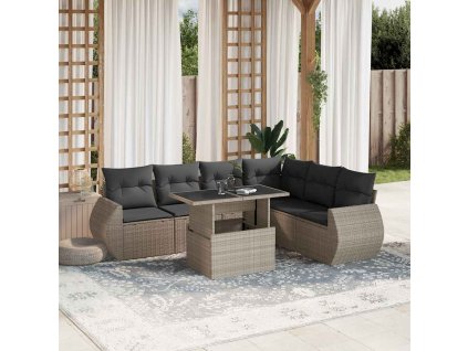 7dílná zahradní sedací souprava a podušky světle šedá polyratan 3268562