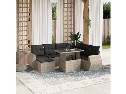 8dílná zahradní sedací souprava a podušky světle šedá polyratan 3268702