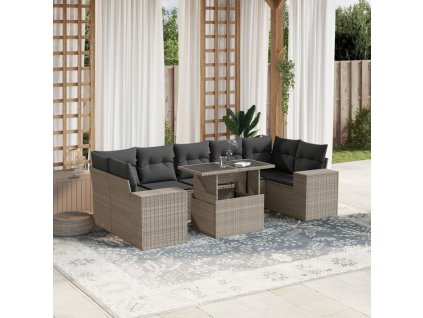 8dílná zahradní sedací souprava a podušky světle šedá polyratan 3269042