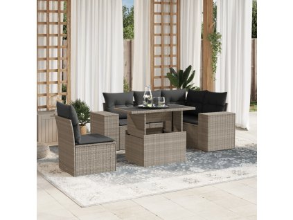 6dílná zahradní sedací souprava a podušky světle šedá polyratan 3269172