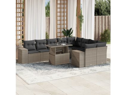 10dílná zahradní sedací souprava podušky světle šedá polyratan 3269392