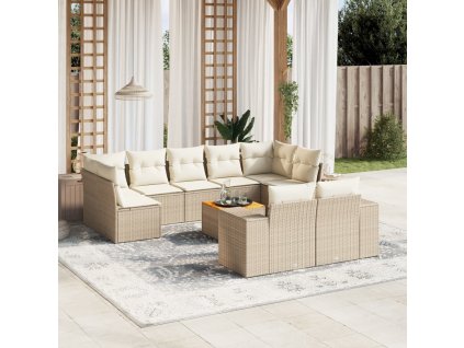 10dílná zahradní sedací souprava s poduškami béžová polyratan 3225596