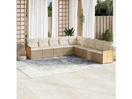 9dílná zahradní sedací souprava s poduškami béžová polyratan 3227738