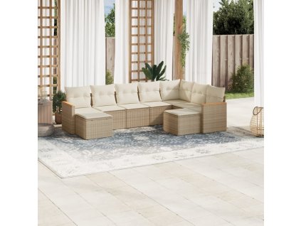 9dílná zahradní sedací souprava s poduškami béžová polyratan 3226541