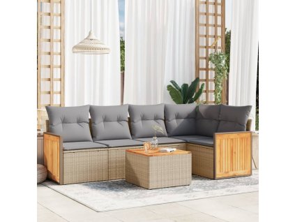 6dílná zahradní sedací souprava s poduškami béžová polyratan 3227634