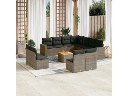 12dílná zahradní sedací souprava s poduškami šedá polyratan 3256515