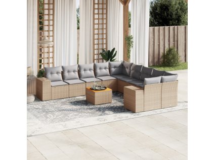 11dílný zahradní sedací souprava s poduškami béžový polyratan 3257970