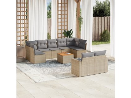 10dílná zahradní sedací souprava a podušky mix béžové polyratan 3256605
