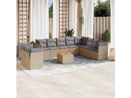 11dílná zahradní sedací souprava a podušky mix béžové polyratan 3256052