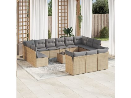 14dílná zahradní sedací souprava s poduškami béžová polyratan 3250298