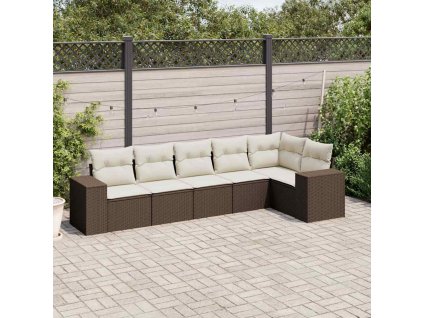 6dílná zahradní sedací souprava s poduškami hnědá polyratan 3222592