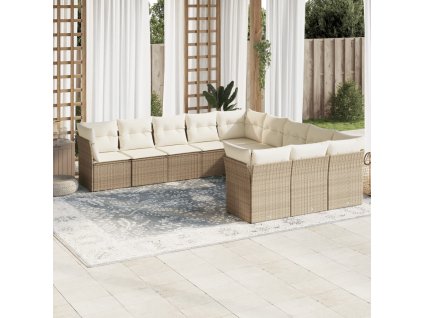 11dílný zahradní sedací souprava s poduškami béžový polyratan 3218408