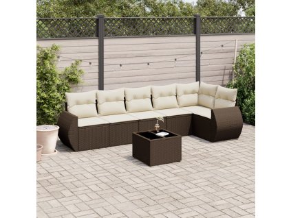 7dílná zahradní sedací souprava s poduškami hnědá polyratan 3221402