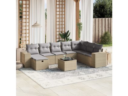 9dílná zahradní sedací souprava a podušky mix béžové polyratan 3264525