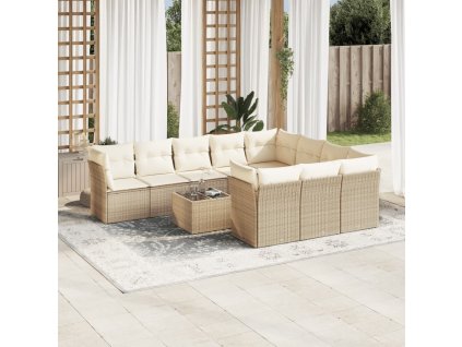 11dílný zahradní sedací souprava s poduškami béžový polyratan 3218228