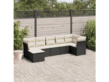 7dílná zahradní sedací souprava s poduškami černá polyratan 3249805