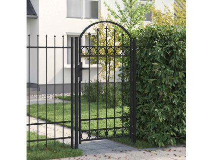 Plotová branka s klenutým vrškem ocelová 102 x 175 cm černá 143087