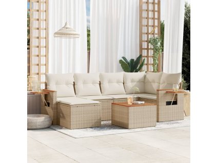 7dílná zahradní sedací souprava s poduškami béžová polyratan 3259426