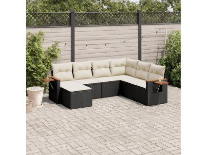 7dílná zahradní sedací souprava s poduškami černá polyratan 3259445