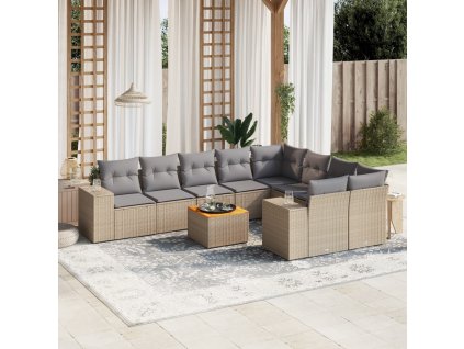 10dílná zahradní sedací souprava s poduškami béžová polyratan 3225604