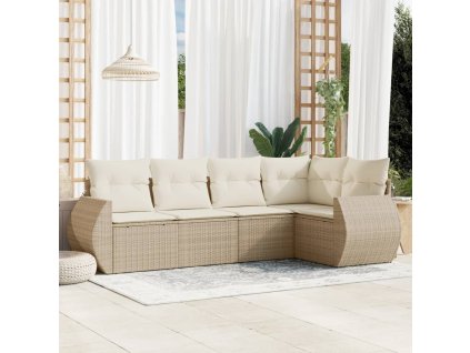 5dílná zahradní sedací souprava s poduškami béžová polyratan 3253665