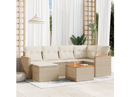 7dílná zahradní sedací souprava s poduškami béžová polyratan 3258586