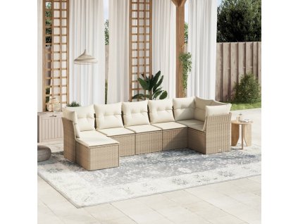 7dílná zahradní sedací souprava s poduškami béžová polyratan 3263194