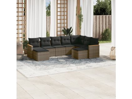 9dílná zahradní sedací souprava s poduškami šedá polyratan 3226543