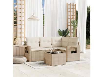 5dílná zahradní sedací souprava s poduškami béžová polyratan 3220117